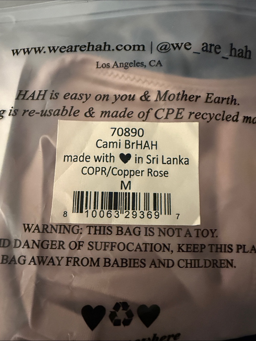 We Are HAH Cami BrHAH Copper Rose Gold Pull On Bra Size Medium NWT - Picture 2 of 2